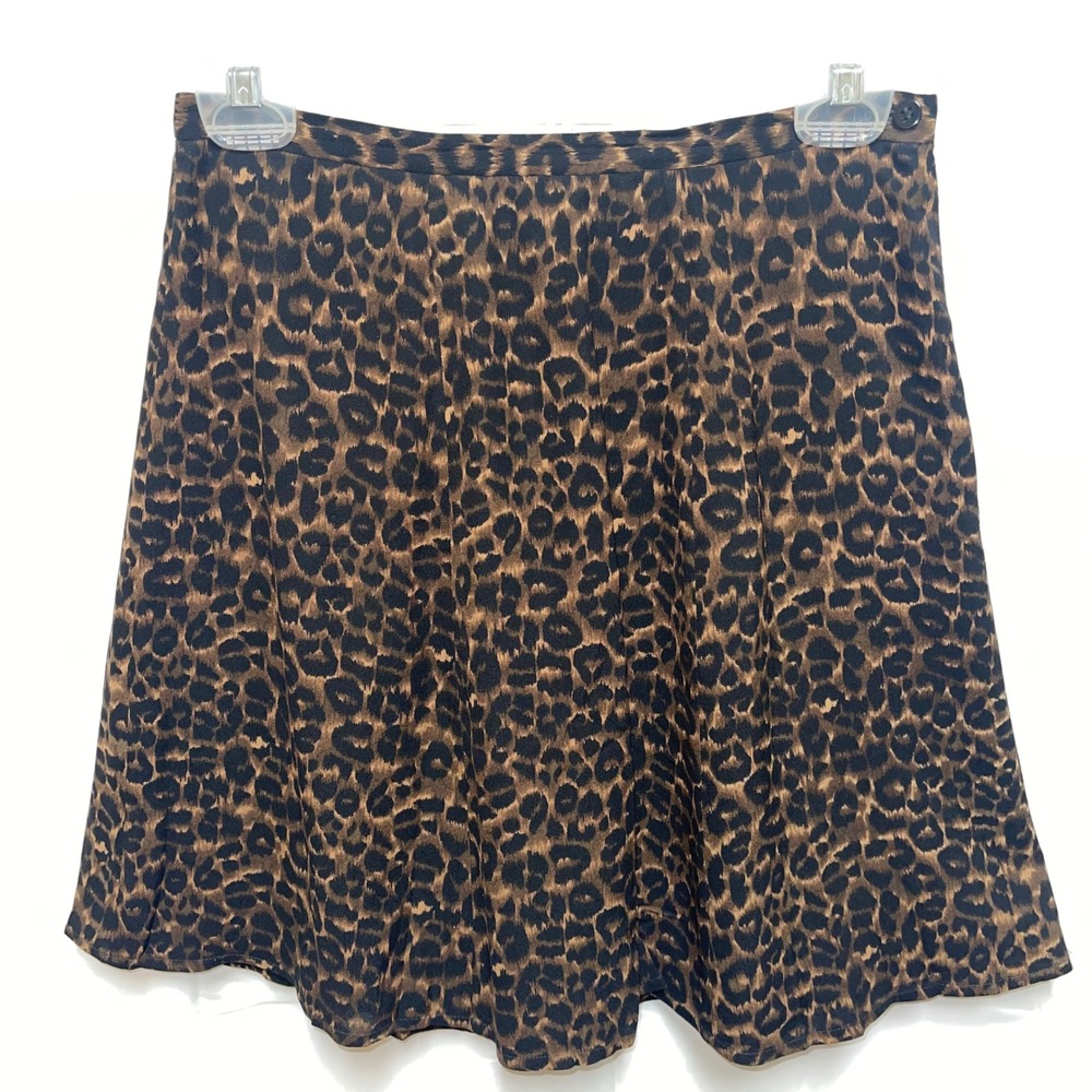 Ann Taylor Silk Chiffon Leopard Skirt Women 8 Fully Lined Knee Length Side Zip